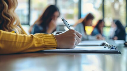 Young business trainee taking notes during a training session.