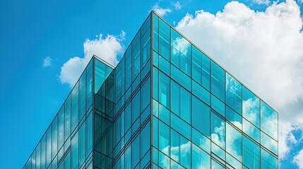 Economics, banking, business and finance concept.A fragment of a modern office building in the capital .glass buildings with cloudy blue sky background .modern office building