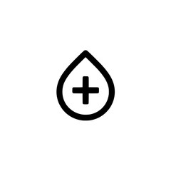 Fototapeta premium Tall water droplet icon with centered cross representing hydration, health, or wellness