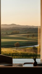 Modern home, countryside view, sunrise, relaxation