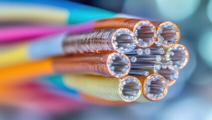 Close-up colorful wires cables connection workshop. Stock photo