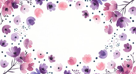 Delicate Watercolor Floral Background with Pink and Purple Flowers