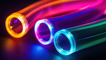 Colorful glowing tubes on dark background.  Abstract art. Possible use  Technology