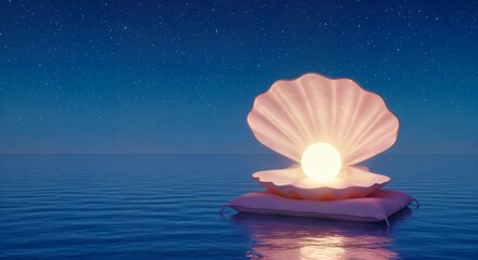 Dreamy Surreal Seashell Floating Under Starry Night Sky
