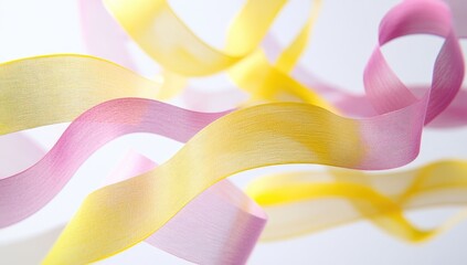 Pastel ribbons, graceful movement,  white background.  Abstract design. Use Decor