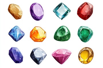 Fototapeta premium birthstone gem set vector, 12 colorful gemstones labeled by month, clean white background