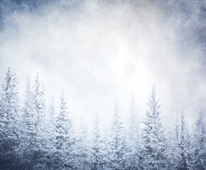 Winter forest under a cloudy sky