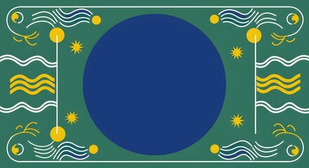 Geometric Abstract Background with Blue Circle and Green Frame