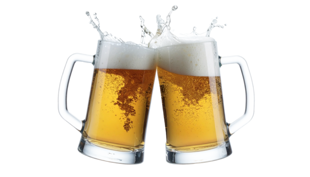 ビール ジョッキ 乾杯 泡 飲み物 冷たい 祝杯 飛沫 喜び 祭り パーティー アルコール 琥珀色 爽やか 喉越し 泡立ち 賑やか