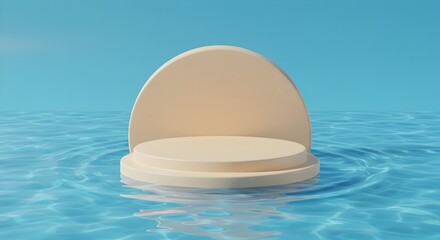 Minimalist 3D Beige Product Podium in Clear Blue Water with Soft Ripples