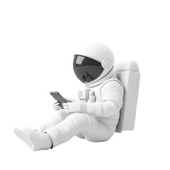A cartoon astronaut sits and uses a mobile phone.
