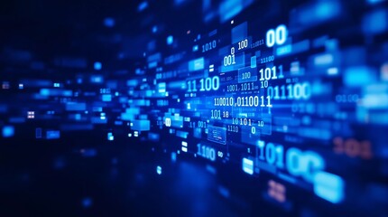 Fototapeta premium Binary code background digital data stream network technology abstract matrix blue futuristic wallpaper