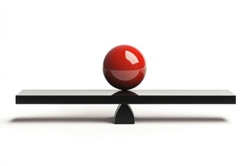balancing concept, a red sphere centered on a symmetrical black seesaw, isolated background