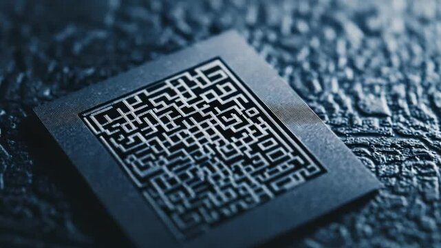 Abstract pattern engraved on dark textured surface, intricate design with shadows