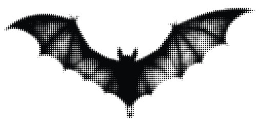 Flying mouse with extended wings, half tone icon design. Bats silhouette on white background. Vector illustration