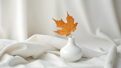 Autumn Still Life Orange Maple Leaf in a White Vase