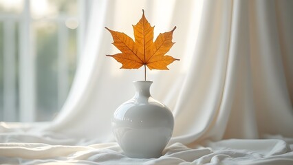 Autumn Serenity Orange Maple Leaf in a White Vase