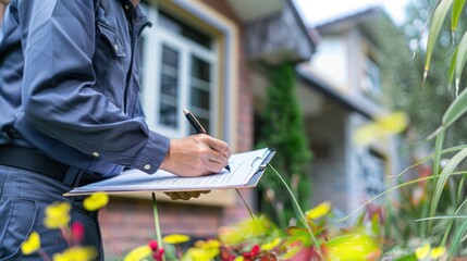 Home inspector writing a report after evaluating a property's condition.