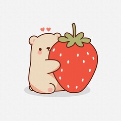 Bear Hugging strawberry on a white background