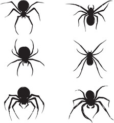 Silhouettes of black spiders Halloween vector insect set 