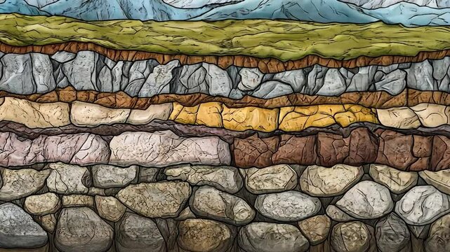 Earth's layered strata with mountains