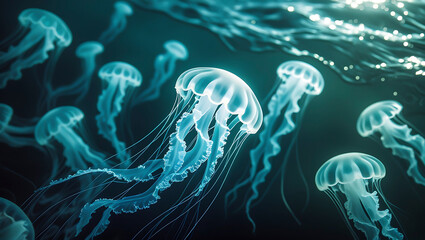 Translucent Jellyfish in Blue Ocean, Underwater Marine Life