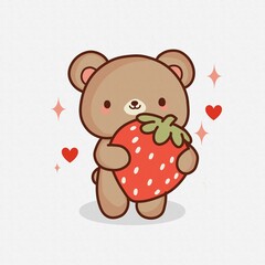 Chibi Bear Hugging Strawberry 