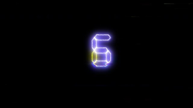 10 seconds countdown glitch on black background. 4k video.