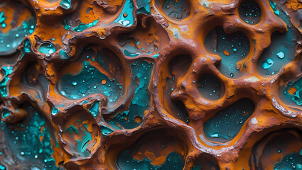 Weathered Rusty Metal Texture with Turquoise Patina, Abstract Pattern