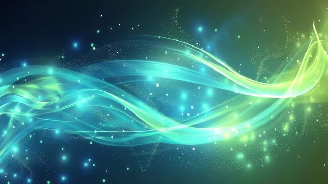 A blue and green wave with a lot of sparkles. The wave is very long and it looks like it is moving