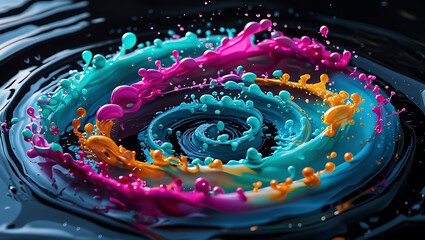 Vibrant Paint Splash Vortex, Colorful Liquid Swirl