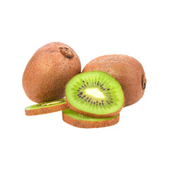 Whole and Halved Green Kiwi Fruit Isolated PNG