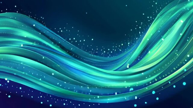 A blue and green wave with a lot of sparkles. The wave is very long and it looks like it is moving