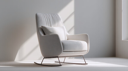Obraz premium modern rocking chair in minimalist setting featuring light gray background and bright accent color