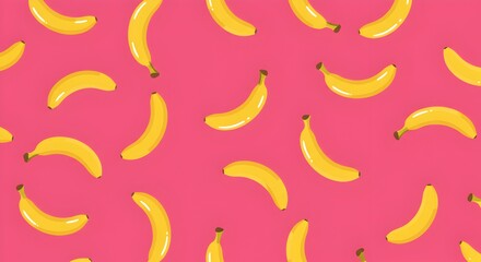 Seamless Pattern of Cartoon Yellow Bananas on Pink Background &ndash; Flat Vector Illustration