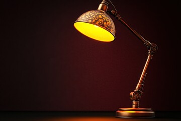 Ornate, adjustable desk lamp with a warm glow.
