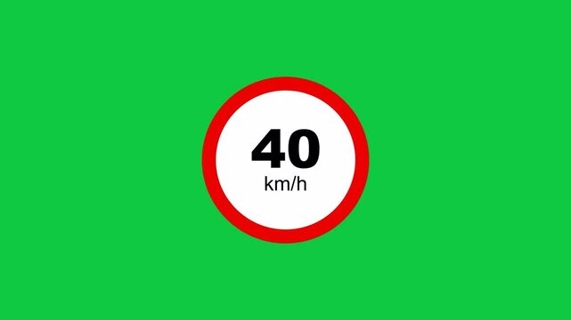 4K animation 40 kmh speed limit road sign on green screen background