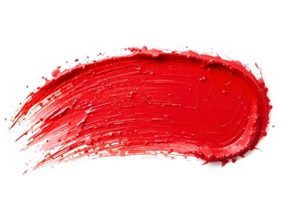 A vibrant red lipstick smear on a white background showing texture and brush strokes in detail close up