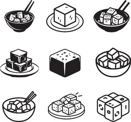 Set of Tofu icon clean simple silhouette