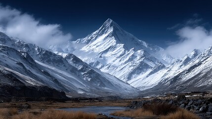 Majestic snow-capped mountain range