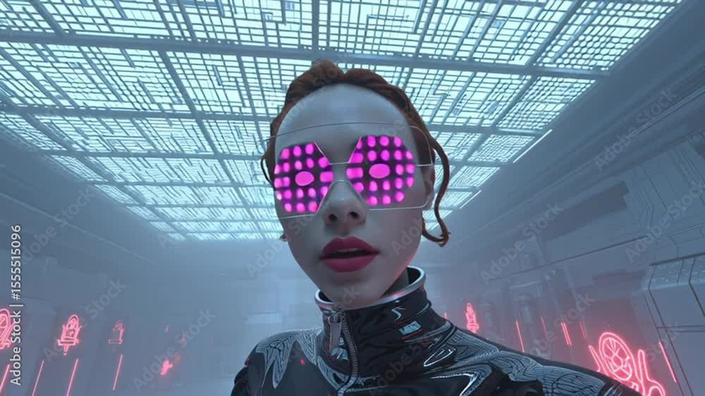 Poster Futuristic Androids in a High-Tech Environment at Dusk Generative AI