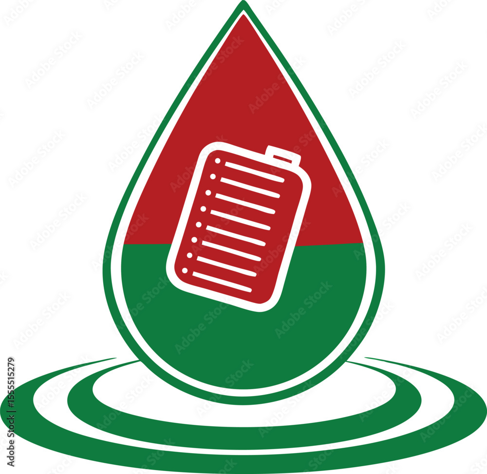 Poster abstract red and green icon featuring checklist element on a transparent background