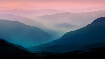 mountain landscape with fog