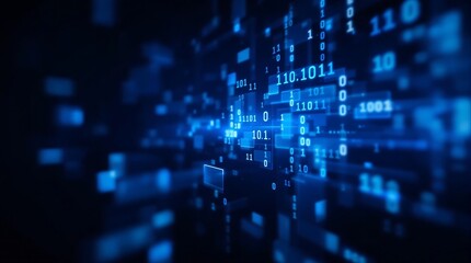 Fototapeta premium Binary code background digital technology data stream network security cyber space matrix blue abstract art