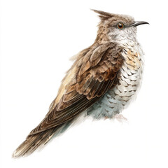 A lone watercolor radiant common cuckoo with brown feathers