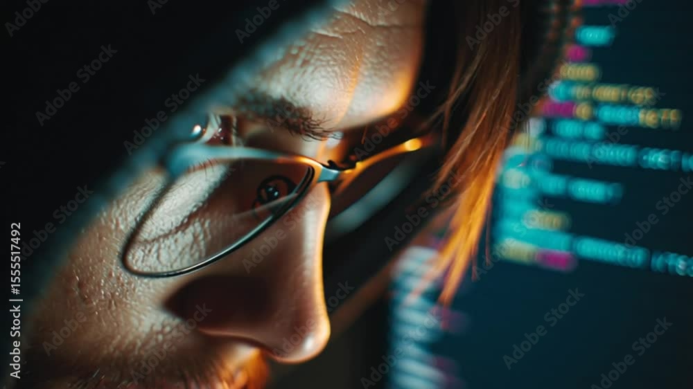 Poster focus on coding in a dimly lit room during late night session generative ai