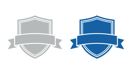 Vector shield badge logo design template with ribbon banner for branding and decoration element emblem editable stock vector