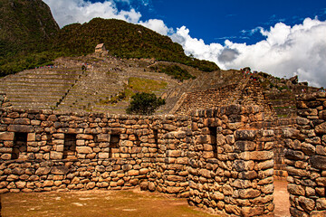 The stone walls of a compound at Machu Picchu