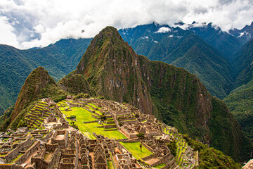 A view of the ruins at Machu Picchu from above