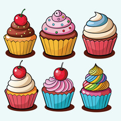 Cupcake, fairy cake. 3d realistic vector icon set, 3d vector realistic icon set 2. Cake, caramel, cupcake, macaron, ice cream, strawberries and cream, croissant